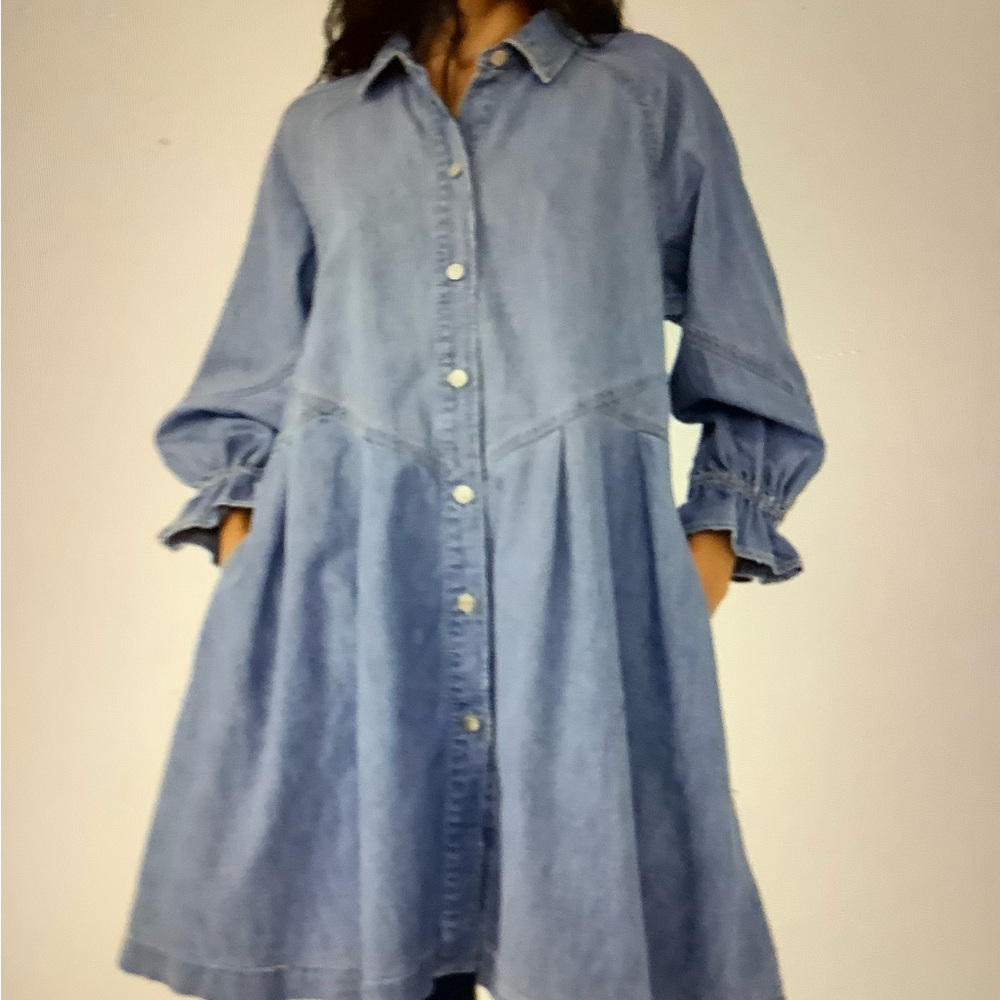 Free People denim dress Buttoned Tiered Sundress